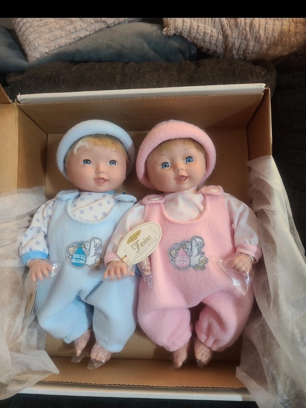 Twin Baby Dolls Set - Blue & Pink Plush Outfits